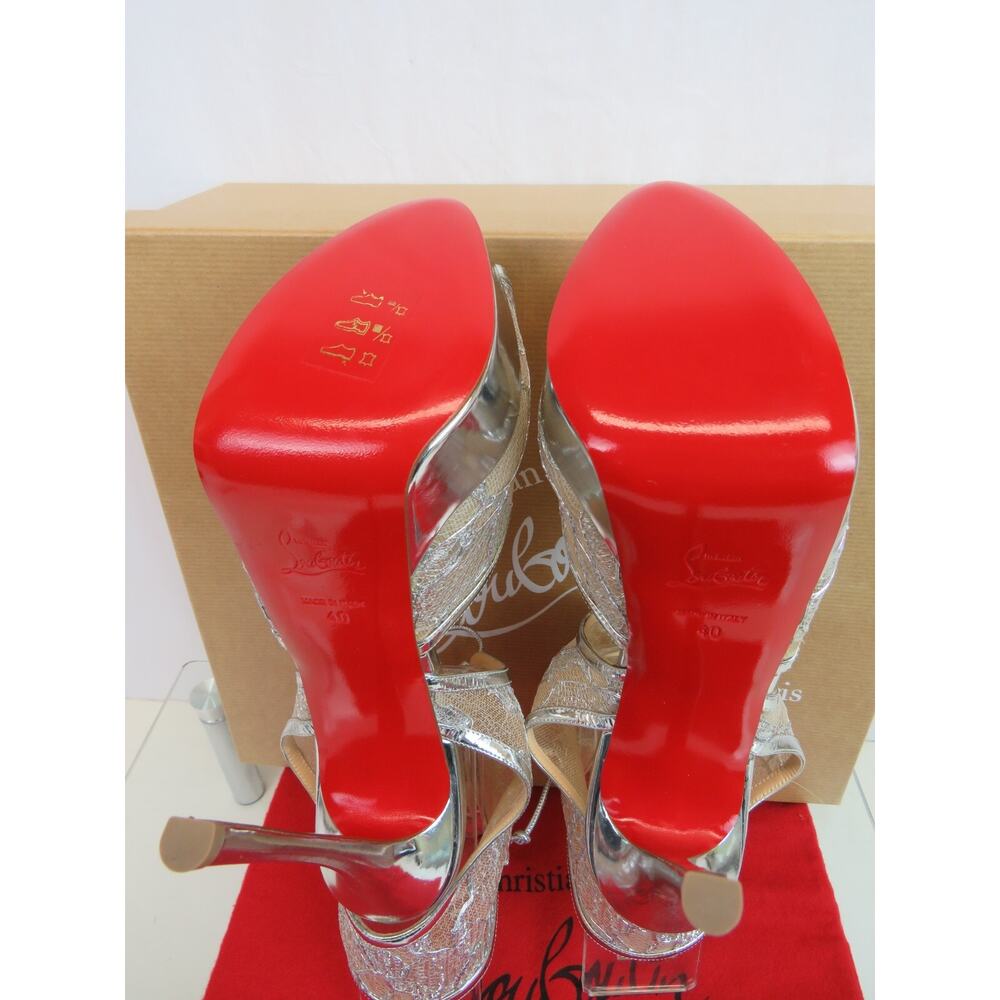 NIB LOUBOUTIN JOSE ALTAFINE 150 SILVER METALLIC LEATHER LACE PLATFORM PUMPS 40 - Picture 10 of 11